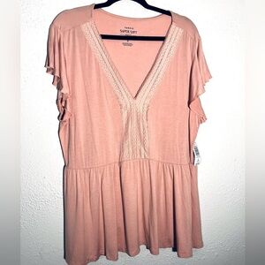 Torrid Super Soft Pink Short Sleeve Flutter Sleeve Lace Detail Babydoll Tee 3